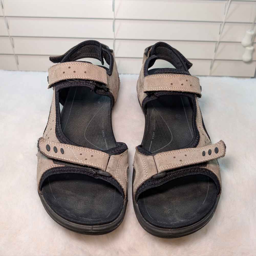 ECCO Leather Velcro Sandals | Women’s Size 42 (US 11–11.5) | Taupe Black